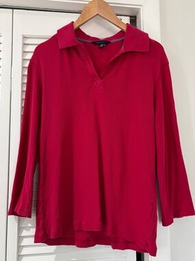 Tommy Hilfiger Women’s Red Quarter-Sleeve Collared Top
